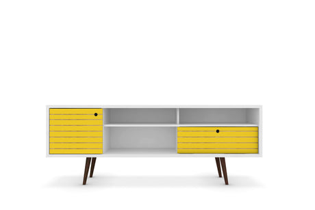 Liberty 70.86" Mid-Century Modern TV Stand in White and Yellow by Manhattan Comfort at Eve Furniture