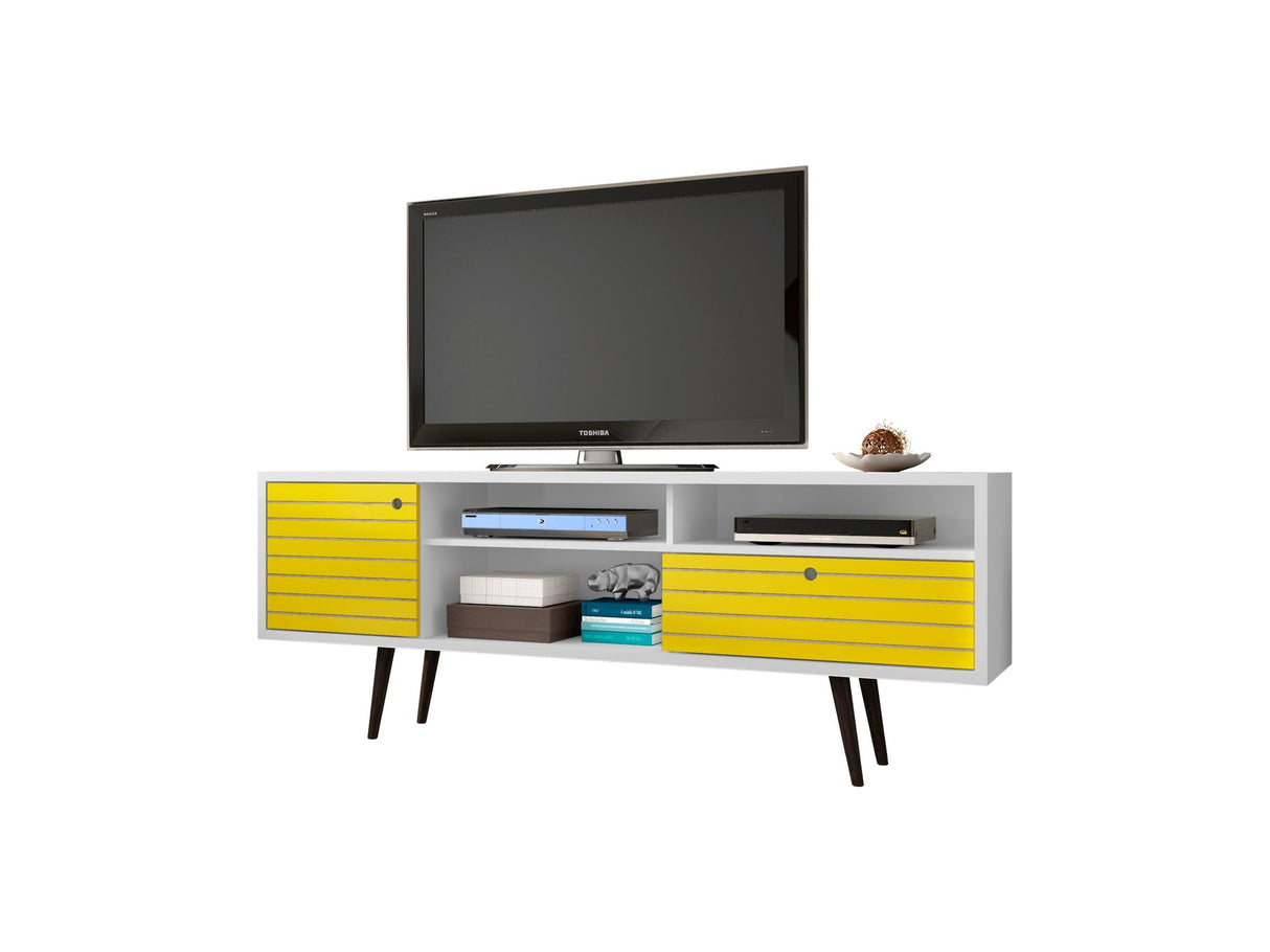 Liberty 70.86" Mid-Century Modern TV Stand in White and Yellow by Manhattan Comfort at Eve Furniture