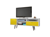 Liberty 70.86" Mid-Century Modern TV Stand in White and Yellow by Manhattan Comfort at Eve Furniture