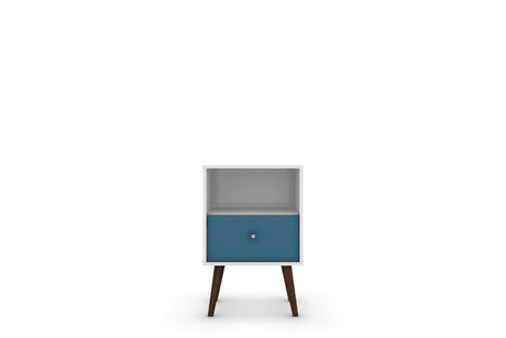 Liberty Mid-Century Modern Nightstand 1.0 in White and Aqua Blue by Manhattan Comfort at Eve Furniture