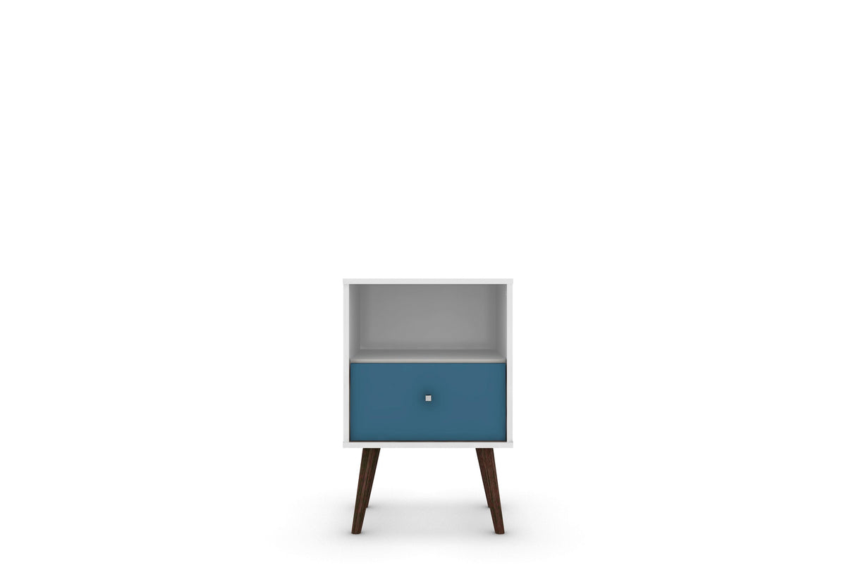 Liberty Mid-Century Modern Nightstand 1.0 in White and Aqua Blue by Manhattan Comfort at Eve Furniture