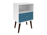 Liberty Mid-Century Modern Nightstand 1.0 in White and Aqua Blue by Manhattan Comfort at Eve Furniture