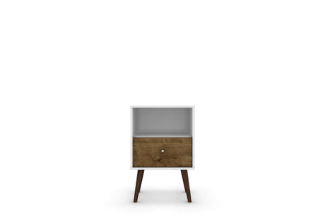 Liberty Mid-Century Modern Nightstand 1.0 in White and Rustic Brown by Manhattan Comfort at Eve Furniture