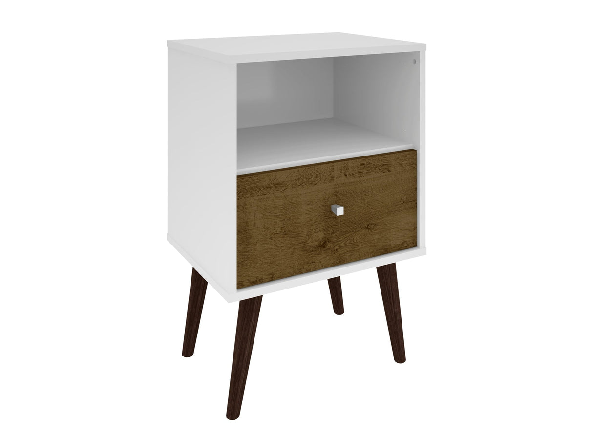 Liberty Mid-Century Modern Nightstand 1.0 in White and Rustic Brown by Manhattan Comfort at Eve Furniture