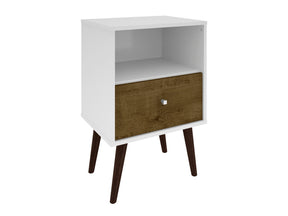 Liberty Mid-Century Modern Nightstand 1.0 in White and Rustic Brown by Manhattan Comfort at Eve Furniture