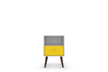 Liberty Mid-Century Modern Nightstand 1.0 in White and Yellow by Manhattan Comfort at Eve Furniture