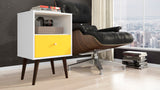 Liberty Mid-Century Modern Nightstand 1.0 in White and Yellow by Manhattan Comfort at Eve Furniture
