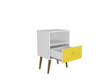 Liberty Mid-Century Modern Nightstand 1.0 in White and Yellow by Manhattan Comfort at Eve Furniture