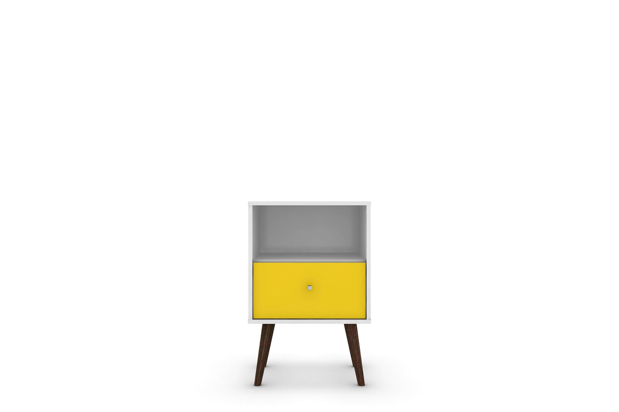 Liberty Mid-Century Modern Nightstand 1.0 in White and Yellow by Manhattan Comfort at Eve Furniture