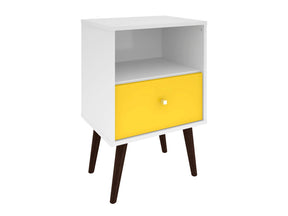 Liberty Mid-Century Modern Nightstand 1.0 in White and Yellow by Manhattan Comfort at Eve Furniture
