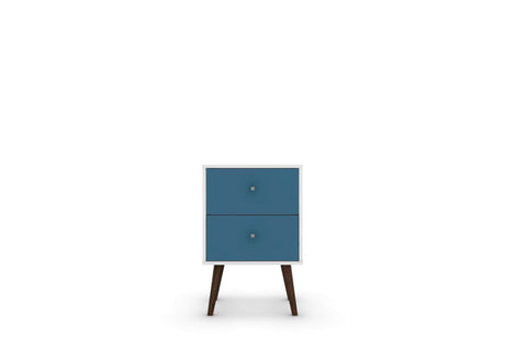 Liberty Mid-Century Modern Nightstand 2.0 in White and Aqua Blue by Manhattan Comfort at Eve Furniture