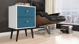 Liberty Mid-Century Modern Nightstand 2.0 in White and Aqua Blue by Manhattan Comfort at Eve Furniture