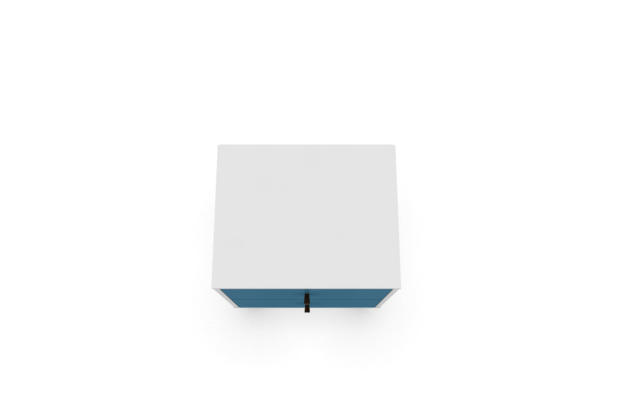 Liberty Mid-Century Modern Nightstand 2.0 in White and Aqua Blue by Manhattan Comfort at Eve Furniture