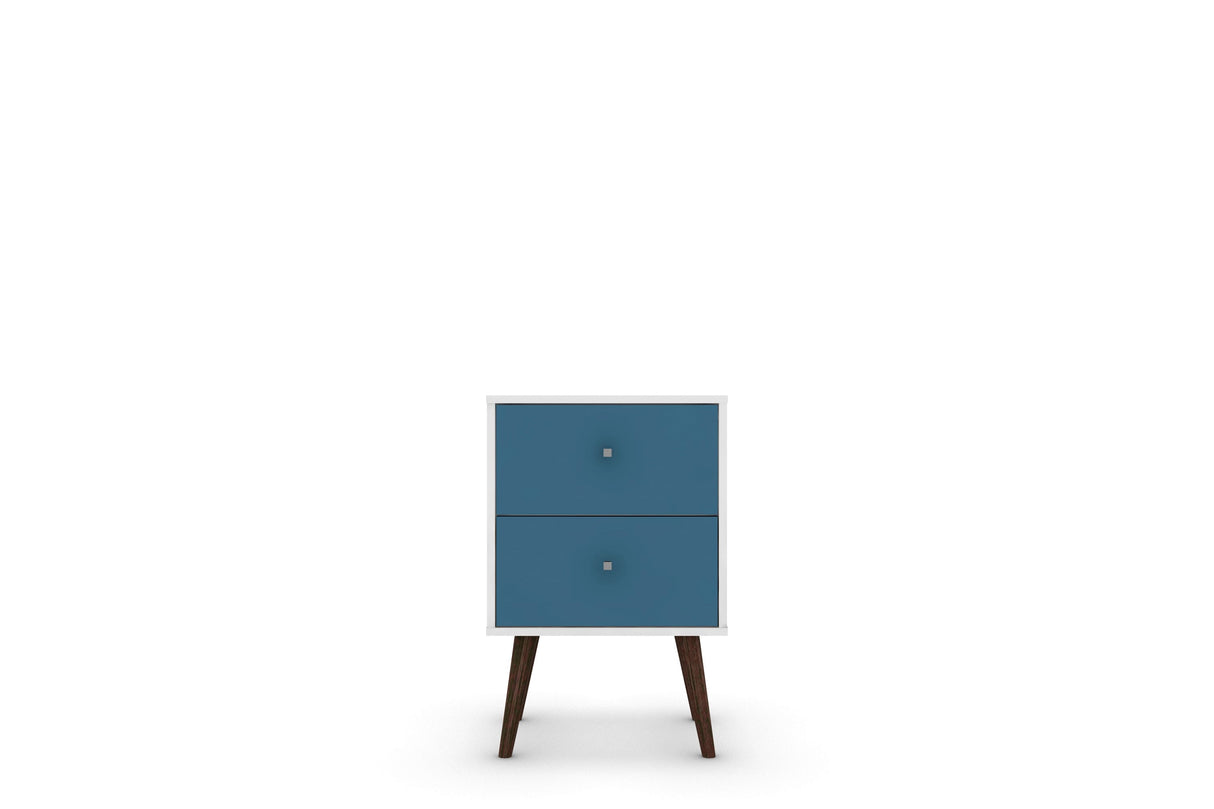 Liberty Mid-Century Modern Nightstand 2.0 in White and Aqua Blue by Manhattan Comfort at Eve Furniture