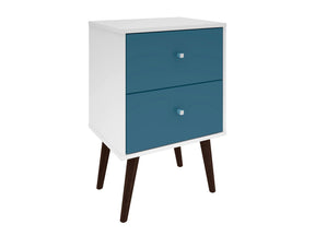 Liberty Mid-Century Modern Nightstand 2.0 in White and Aqua Blue by Manhattan Comfort at Eve Furniture