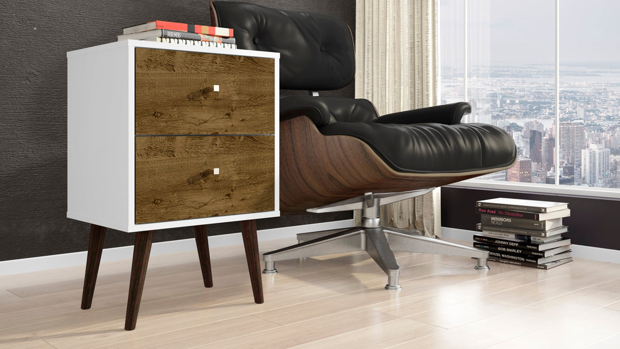 Liberty Mid-Century Modern Nightstand 2.0 in White and Rustic Brown by Manhattan Comfort at Eve Furniture