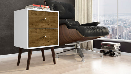 Liberty Mid-Century Modern Nightstand 2.0 in White and Rustic Brown by Manhattan Comfort at Eve Furniture