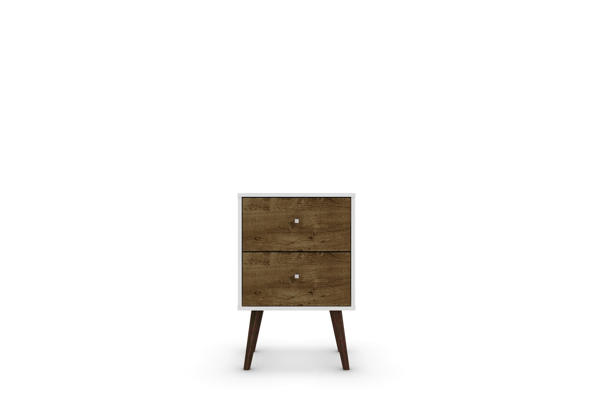 Liberty Mid-Century Modern Nightstand 2.0 in White and Rustic Brown by Manhattan Comfort at Eve Furniture