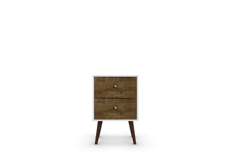 Liberty Mid-Century Modern Nightstand 2.0 in White and Rustic Brown by Manhattan Comfort at Eve Furniture