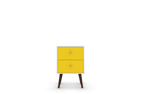 Liberty Mid-Century Modern Nightstand 2.0 in White and Yellow by Manhattan Comfort at Eve Furniture