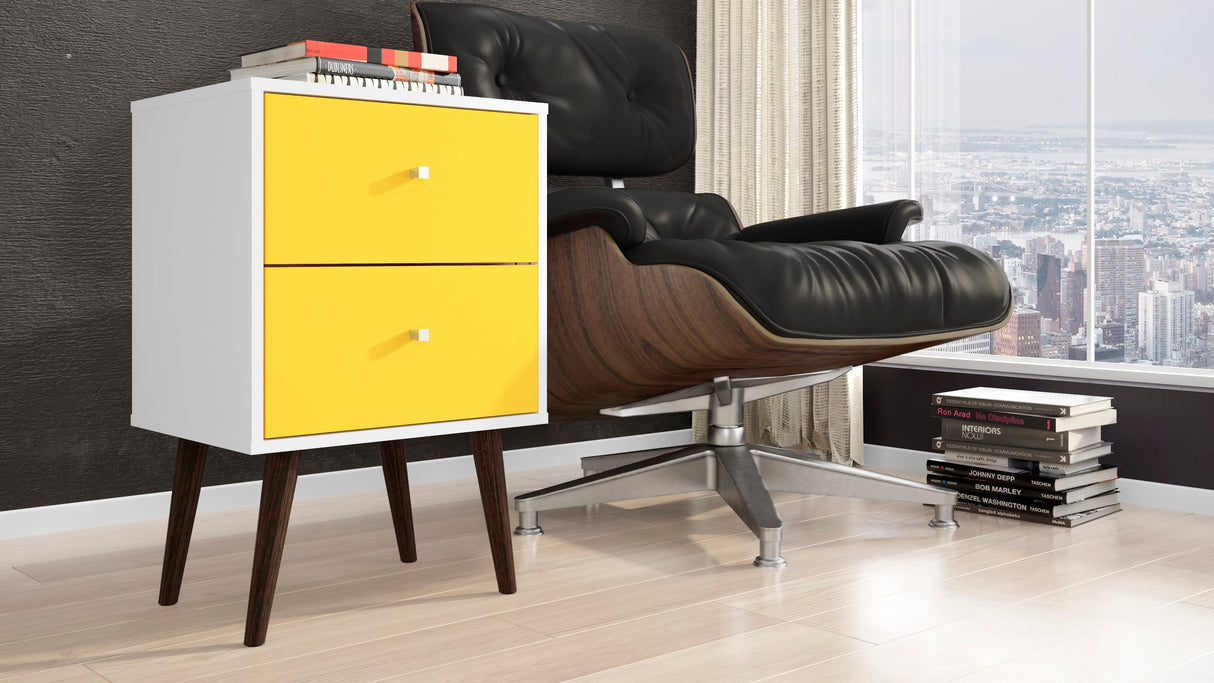 Liberty Mid-Century Modern Nightstand 2.0 in White and Yellow by Manhattan Comfort at Eve Furniture
