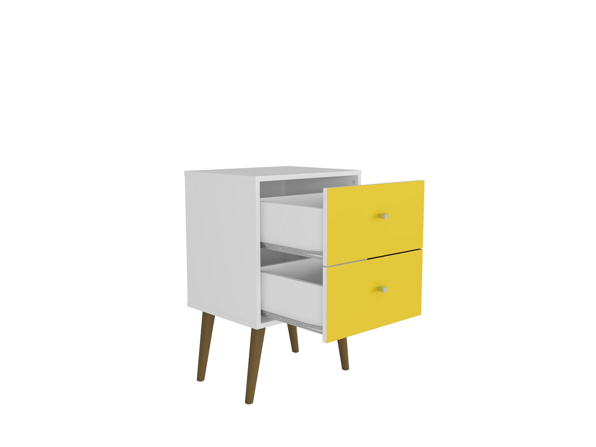 Liberty Mid-Century Modern Nightstand 2.0 in White and Yellow by Manhattan Comfort at Eve Furniture