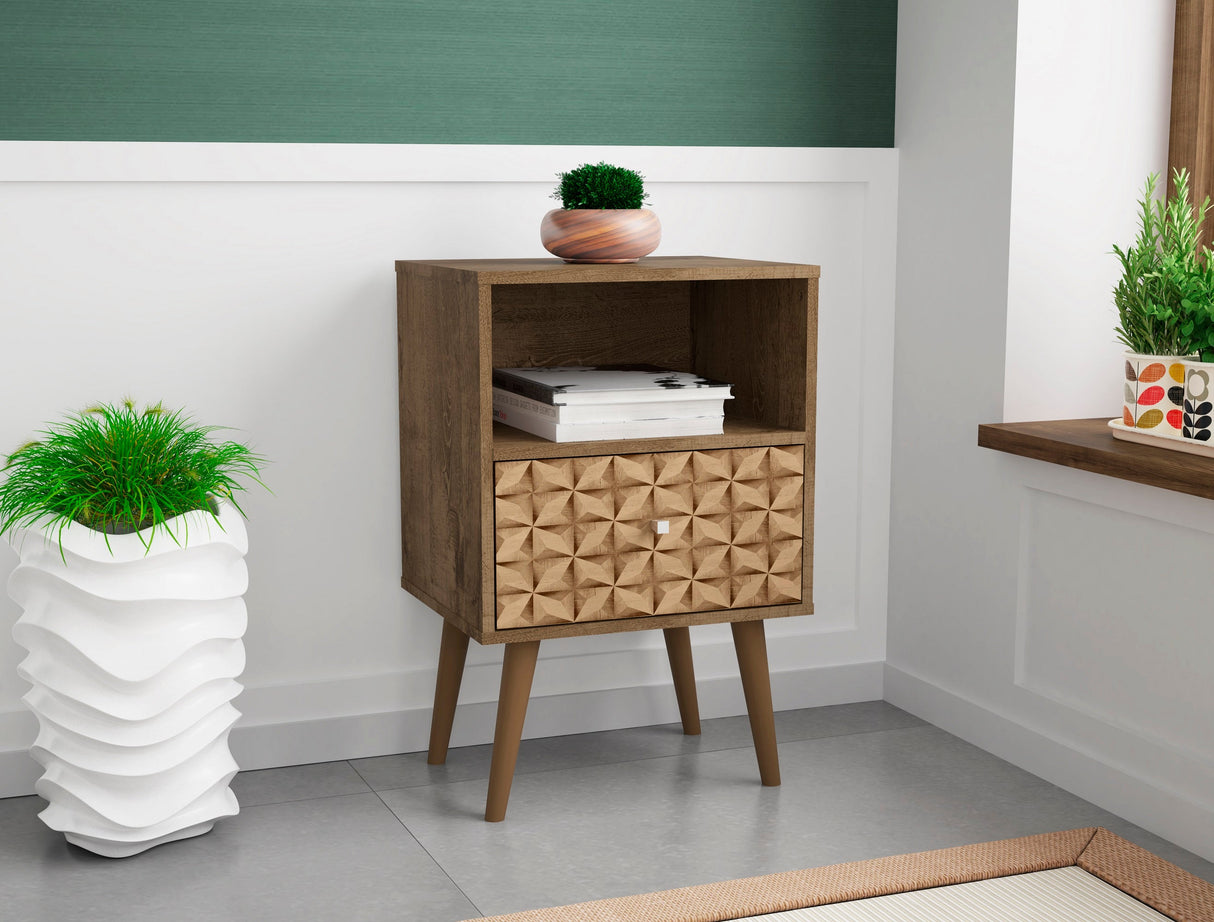 Liberty Nightstand 1.0 in Rustic Brown and 3D Brown Prints by Manhattan Comfort at Eve Furniture