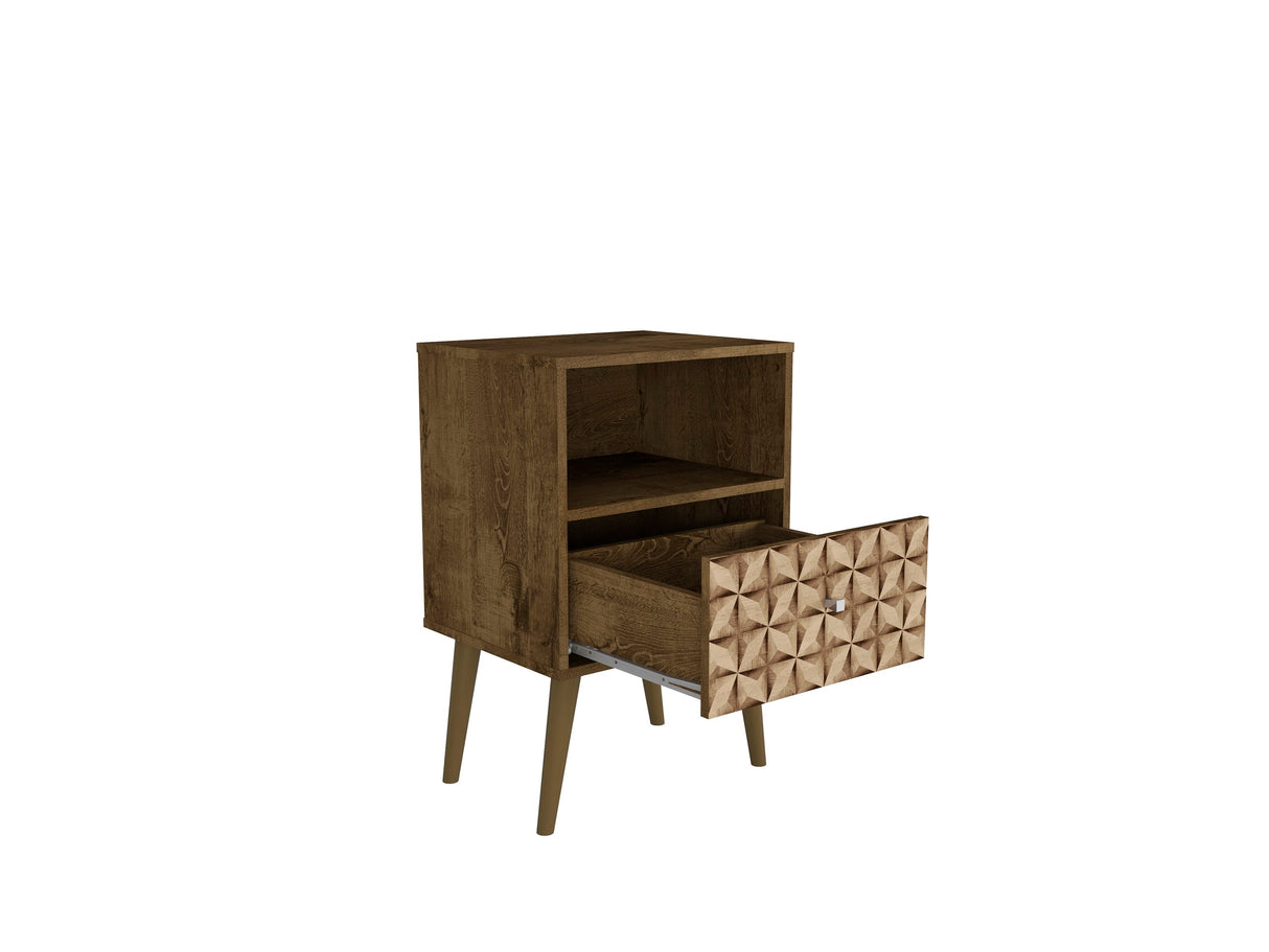 Liberty Nightstand 1.0 in Rustic Brown and 3D Brown Prints by Manhattan Comfort at Eve Furniture