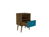 Liberty Nightstand 1.0 in Rustic Brown and Aqua Blue by Manhattan Comfort at Eve Furniture