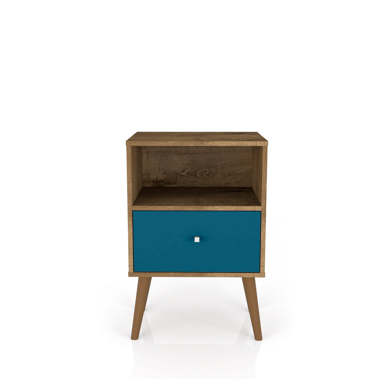 Liberty Nightstand 1.0 in Rustic Brown and Aqua Blue by Manhattan Comfort at Eve Furniture