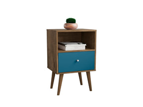Liberty Nightstand 1.0 in Rustic Brown and Aqua Blue by Manhattan Comfort at Eve Furniture