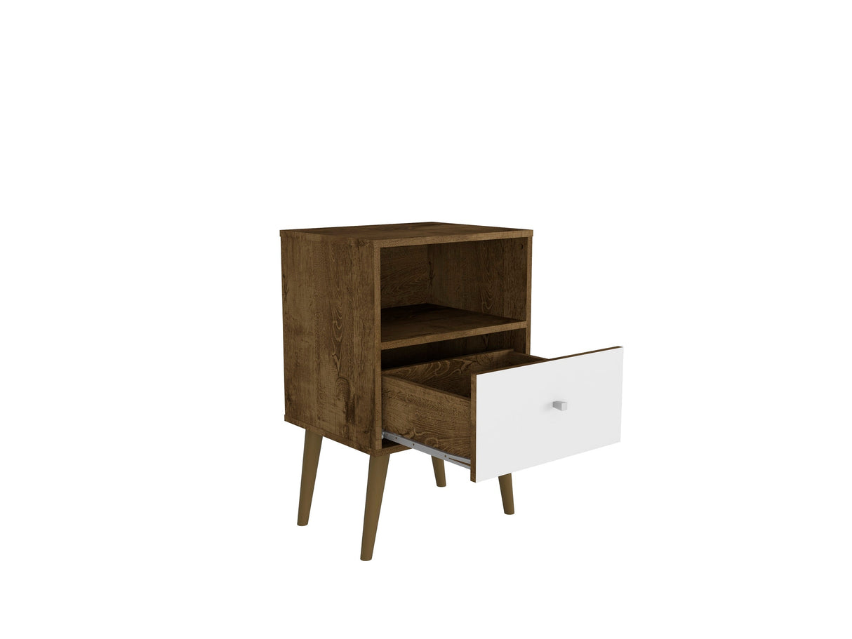 Liberty Nightstand 1.0 in Rustic Brown and White by Manhattan Comfort at Eve Furniture