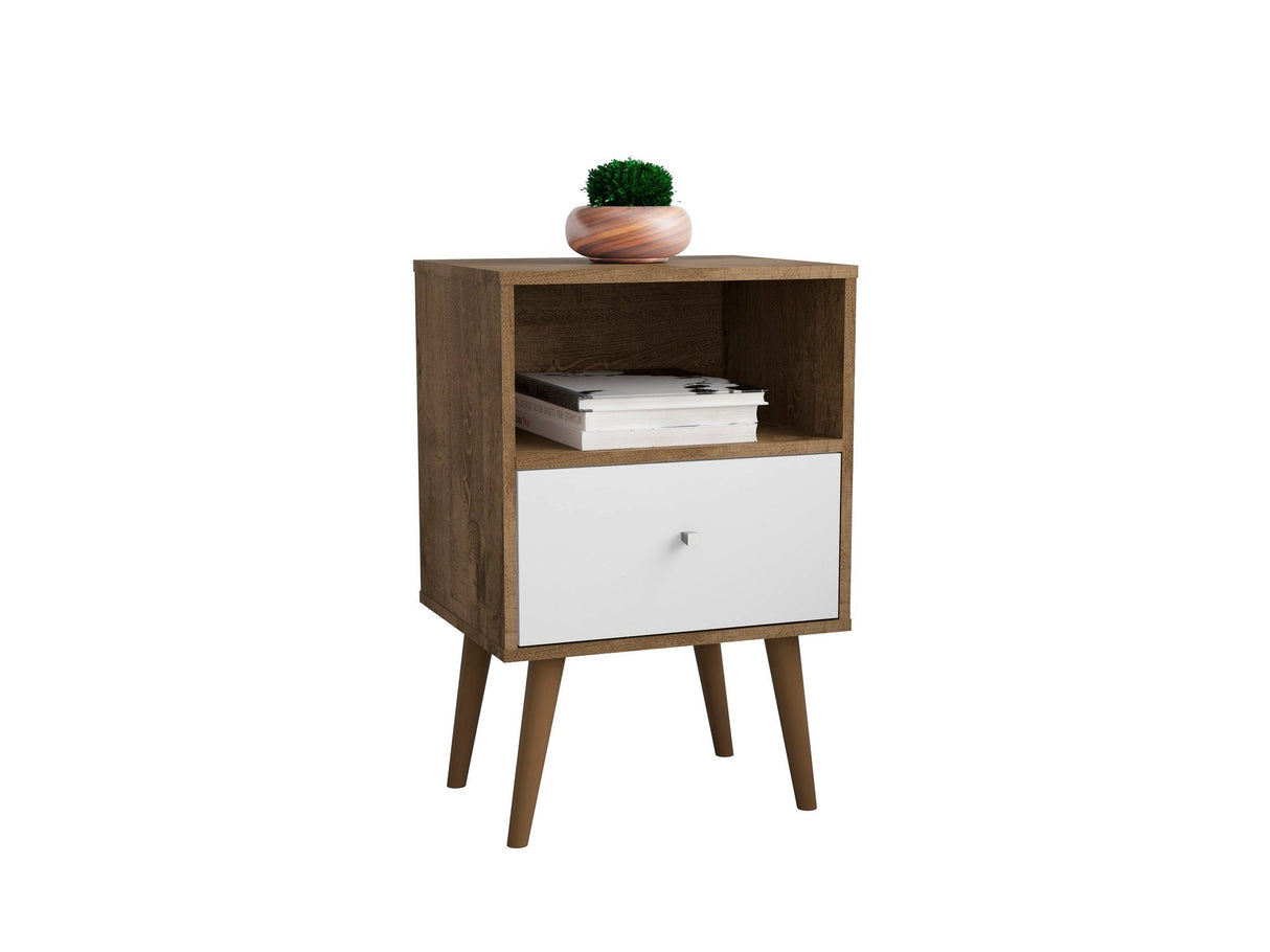 Liberty Nightstand 1.0 in Rustic Brown and White by Manhattan Comfort at Eve Furniture