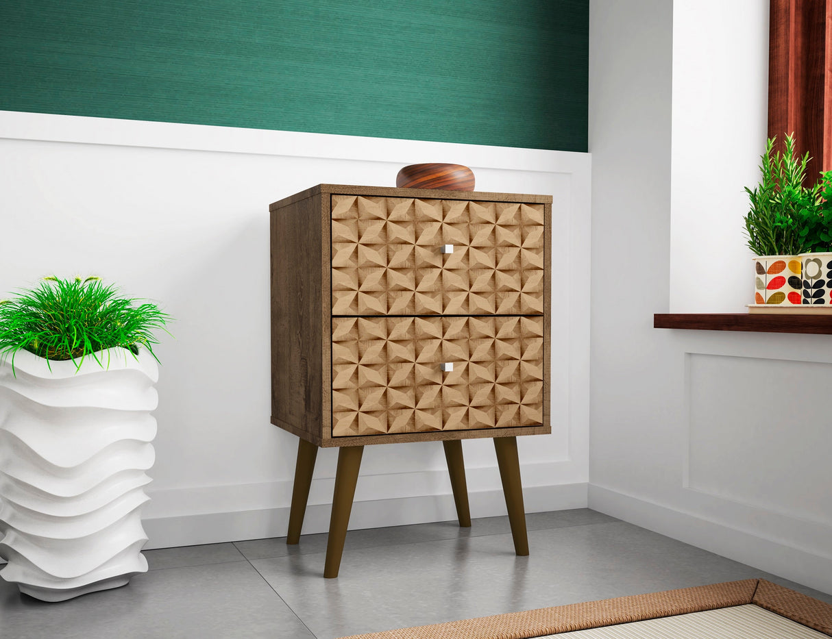 Liberty Nightstand 2.0 in Rustic Brown and 3D Brown Prints by Manhattan Comfort at Eve Furniture