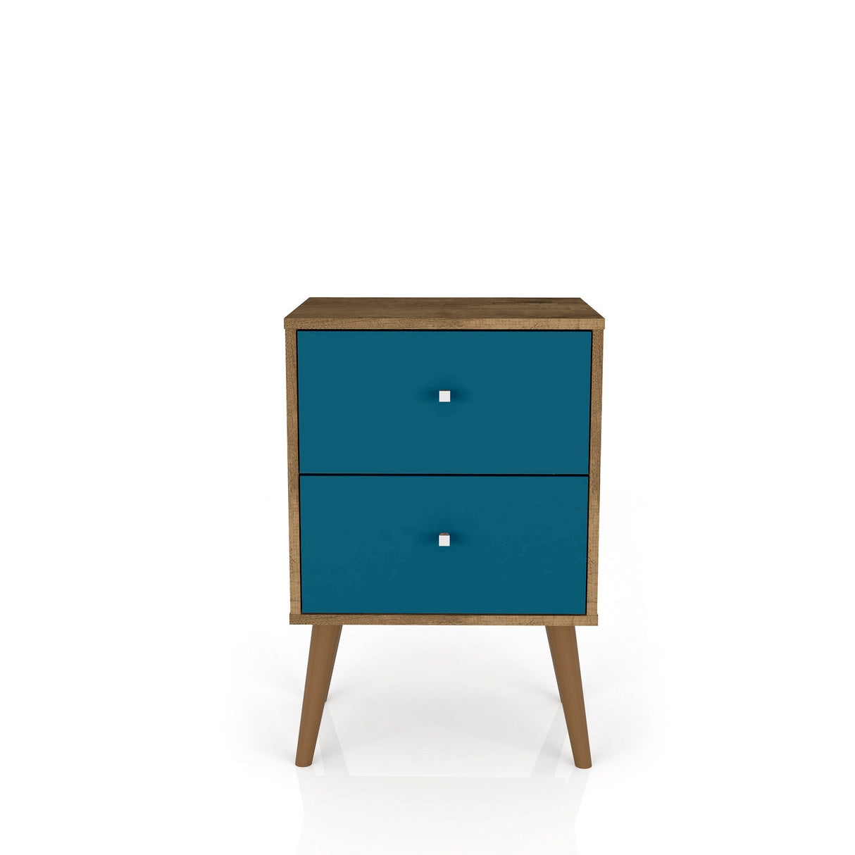 Liberty Nightstand 2.0 in Rustic Brown and Aqua Blue by Manhattan Comfort at Eve Furniture