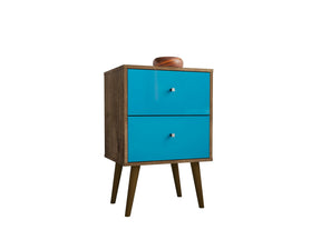 Liberty Nightstand 2.0 in Rustic Brown and Aqua Blue by Manhattan Comfort at Eve Furniture