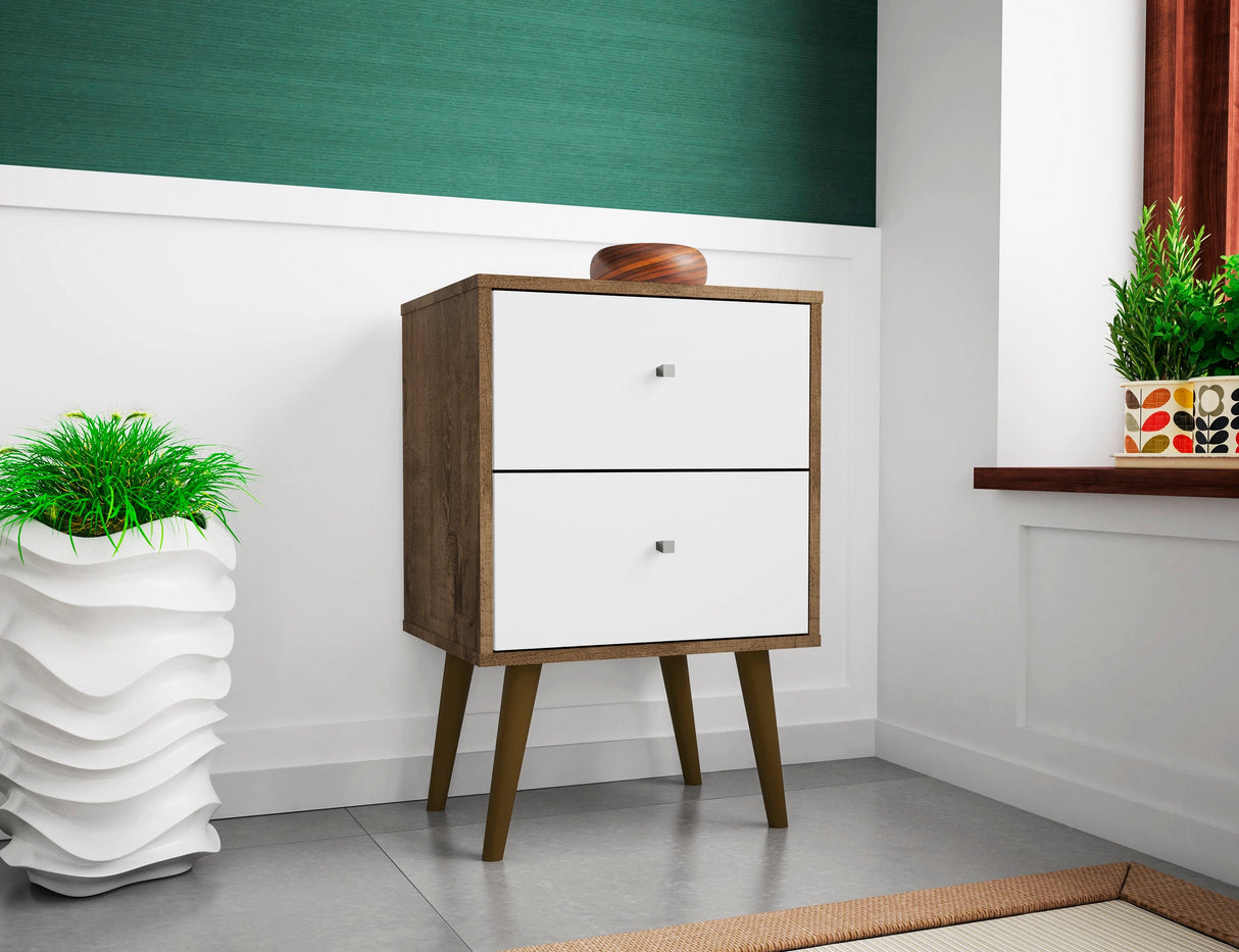 Liberty Nightstand 2.0 in Rustic Brown and White by Manhattan Comfort at Eve Furniture