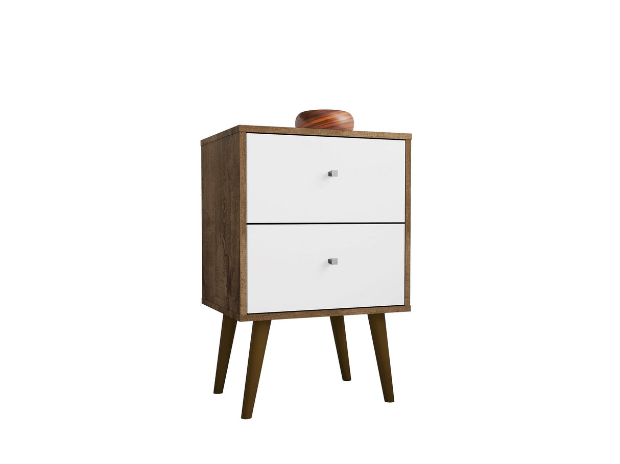 Liberty Nightstand 2.0 in Rustic Brown and White by Manhattan Comfort at Eve Furniture