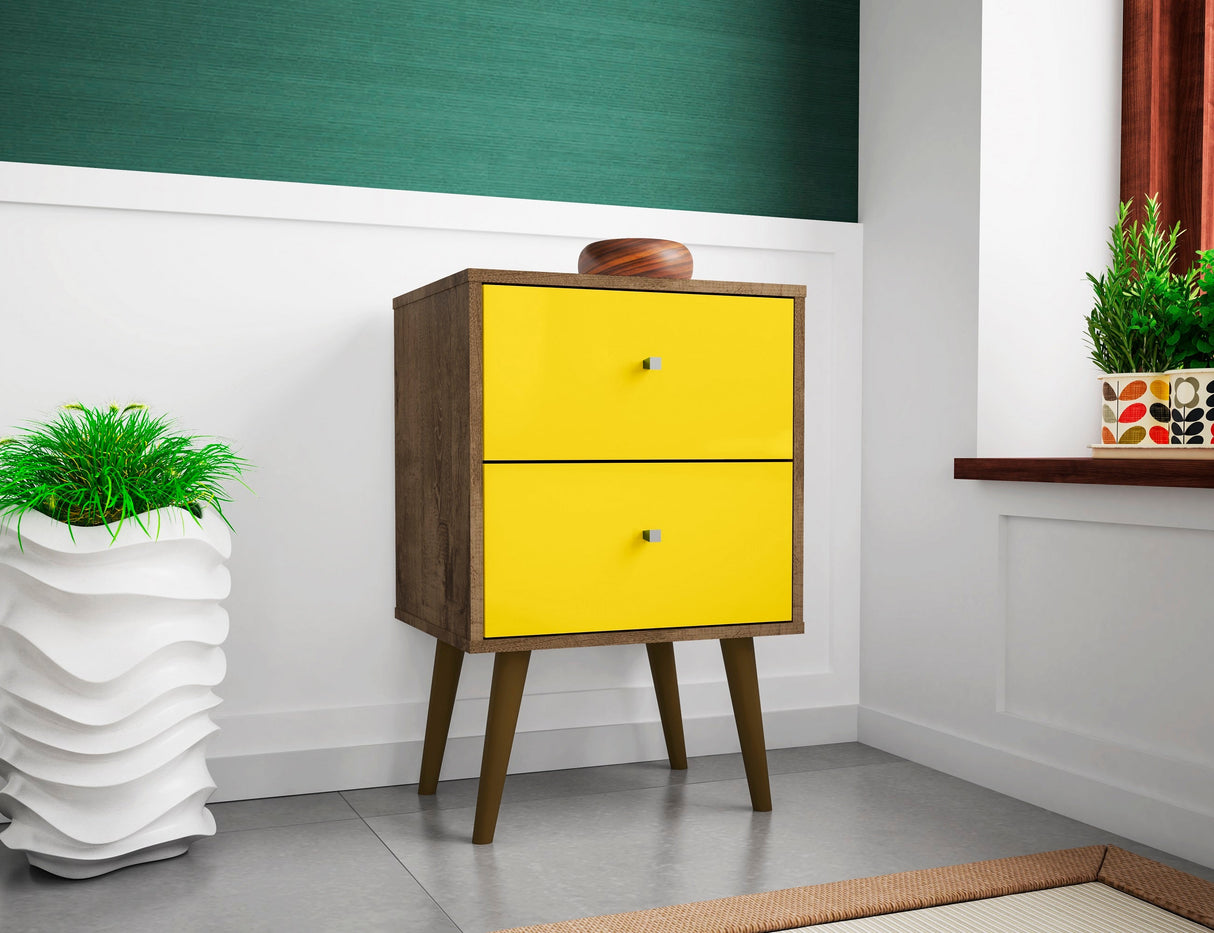 Liberty Nightstand 2.0 in Rustic Brown and Yellow by Manhattan Comfort at Eve Furniture