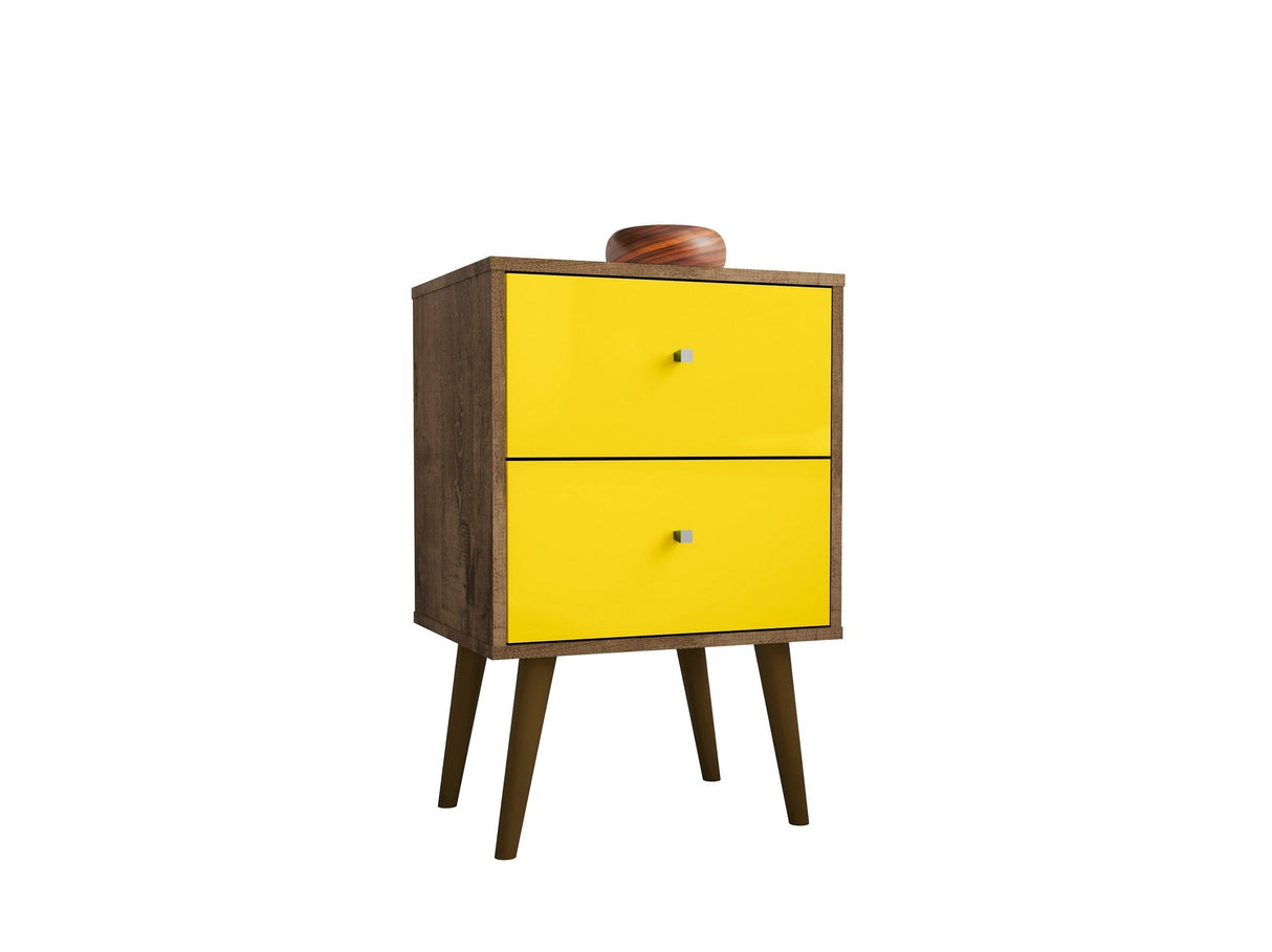 Liberty Nightstand 2.0 in Rustic Brown and Yellow by Manhattan Comfort at Eve Furniture