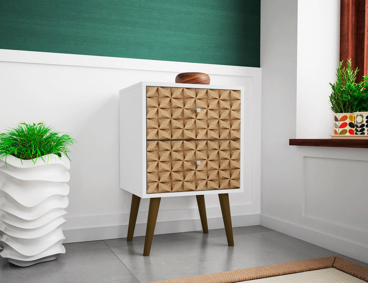Liberty Nightstand 2.0 in White and 3D Brown Prints by Manhattan Comfort at Eve Furniture