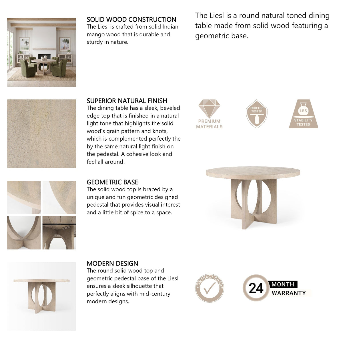 Liesl 54.L x Barely Gray Finished Wood W/ Circular Top Dining Table by Mercana at Eve Furniture