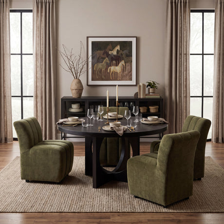 Liesl 54.L x Black Wood W/ Circular Top Dining Table by Mercana at Eve Furniture