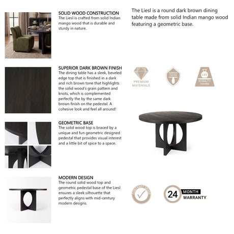 Liesl 54.L x Black Wood W/ Circular Top Dining Table by Mercana at Eve Furniture