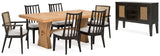 Galliden Light Brown Dining Table and 6 Chairs with Server