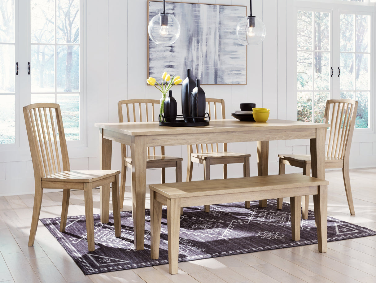 Gleanville Dining Table and 4 Chairs and Bench in Light Brown