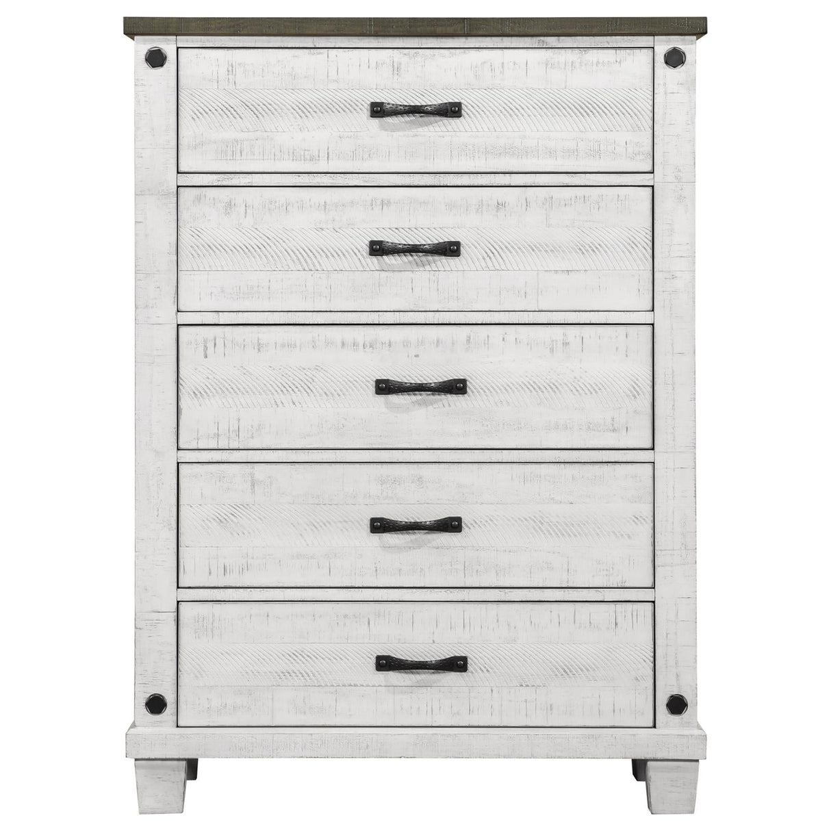 Lilith 5-drawer Chest Distressed Distressed Grey and White