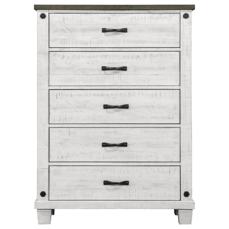 Lilith 5-drawer Chest Distressed Distressed Grey and White