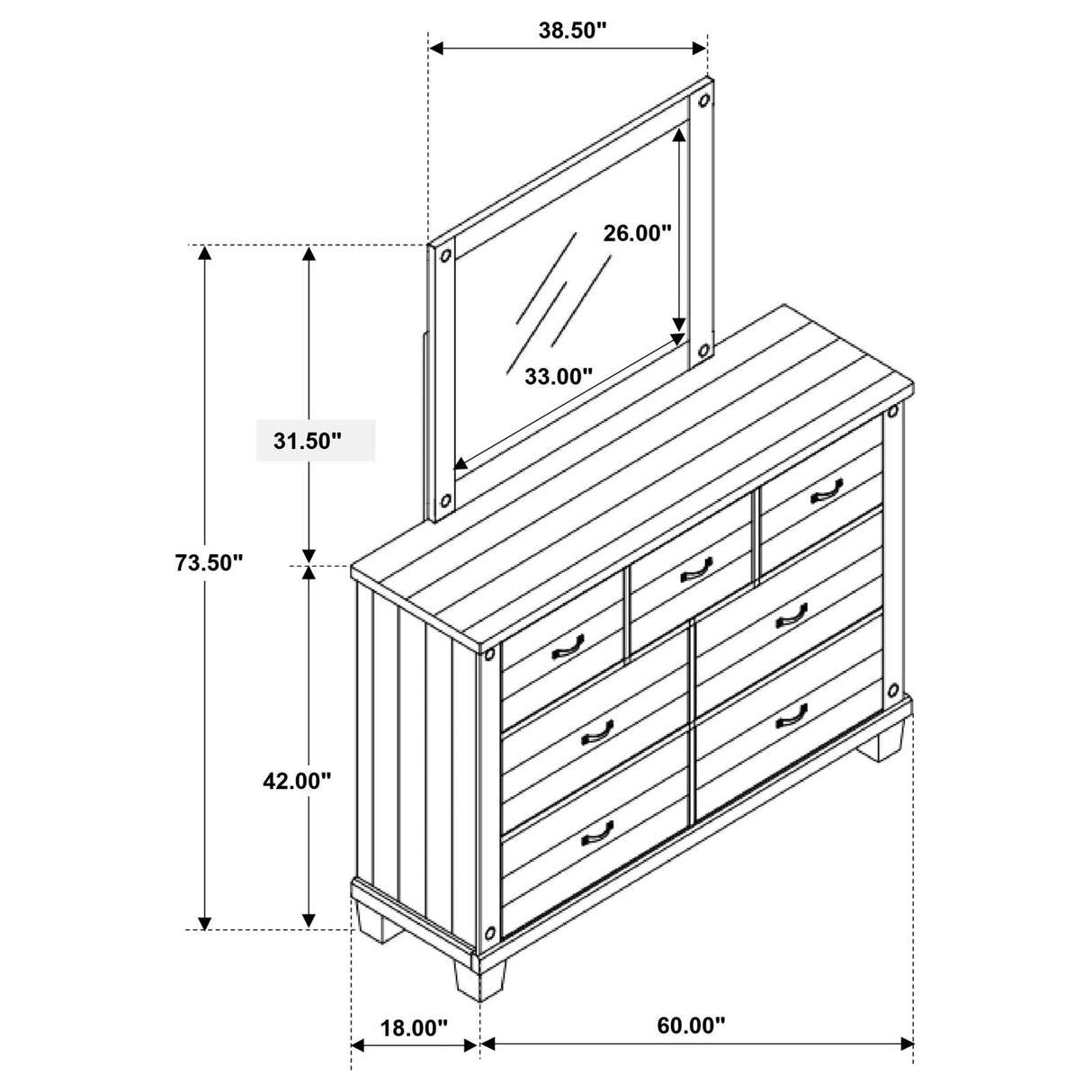 Lilith 7-drawer Dresser with Mirror Distressed Grey and White