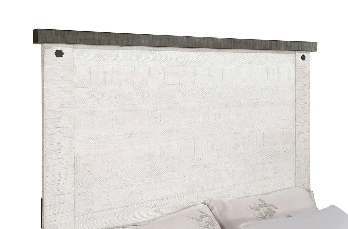 Lilith Eastern King Panel Bed Distressed Grey and White